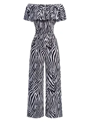 1930s Off-Shoulder Zebra Stripe Jumpsuit