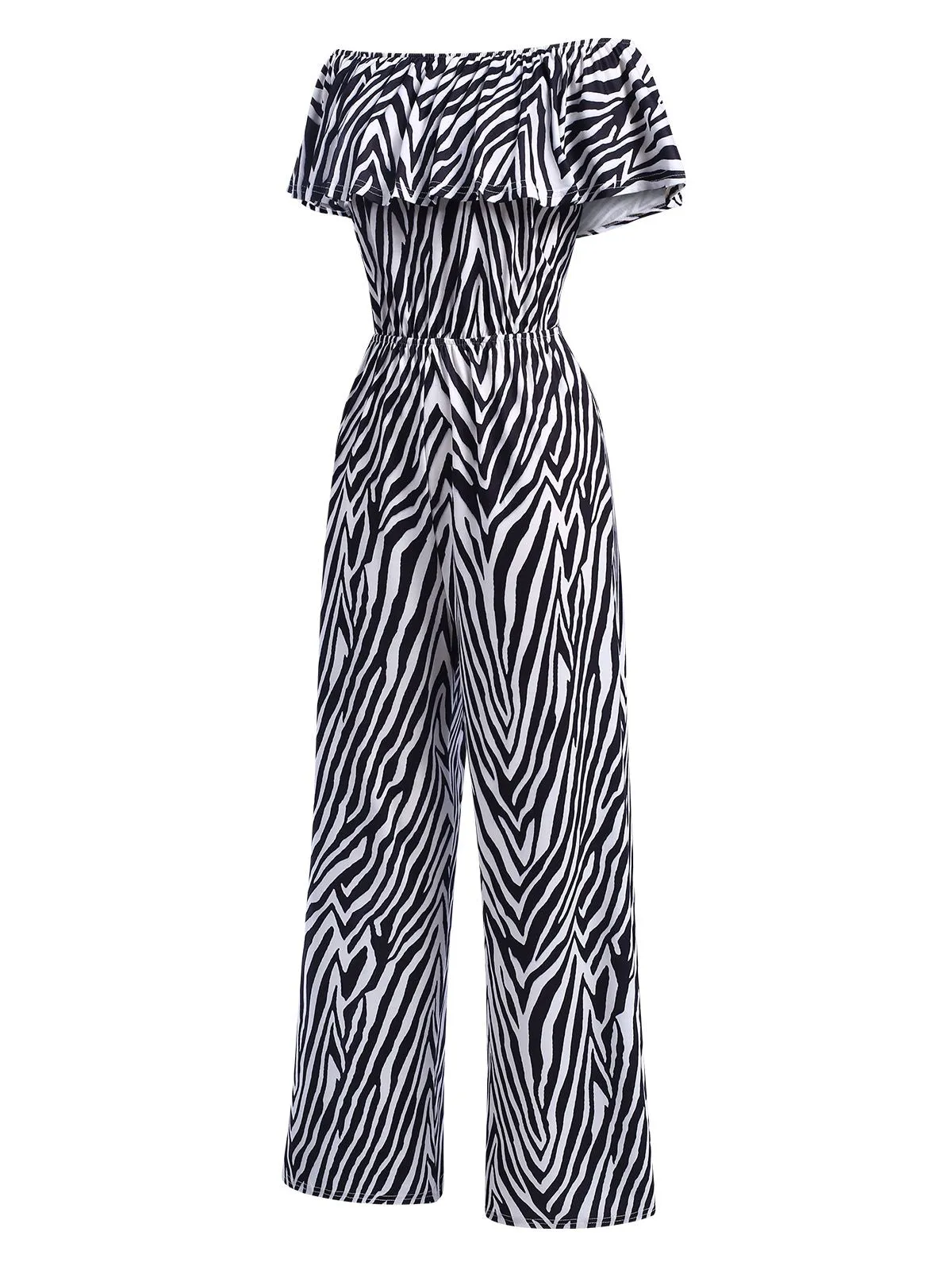 1930s Off-Shoulder Zebra Stripe Jumpsuit