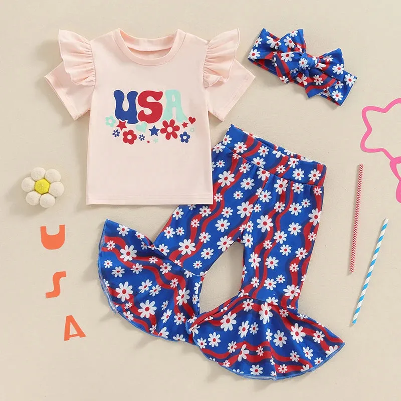 4th of July Flared Pants Toddler Independence Day Bell Bottom Outfit for Baby Girl