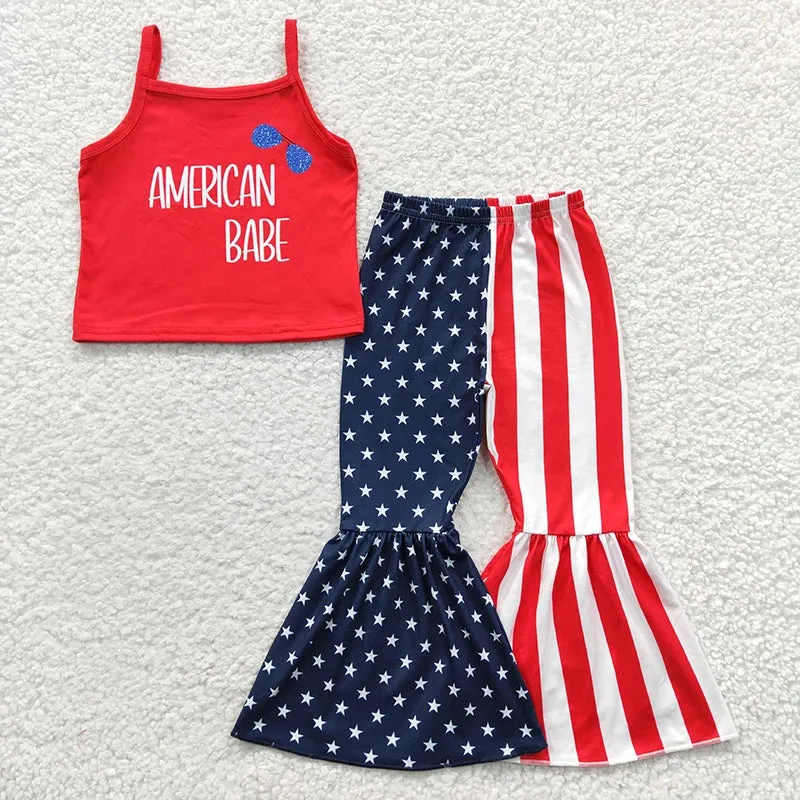 4th of July Flared Pants Toddler Independence Day Bell Bottom Outfit for Baby Girl