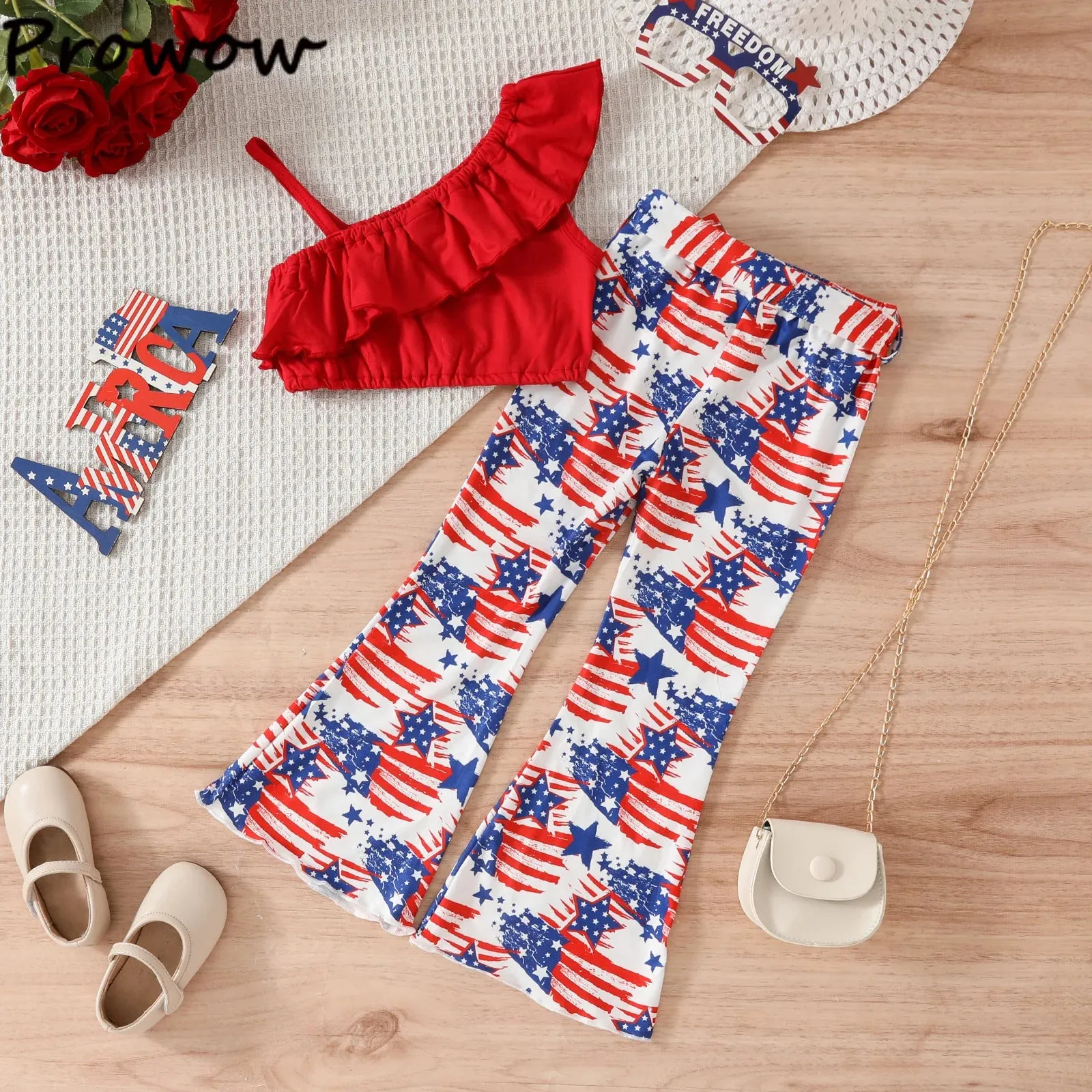 4th of July Flared Pants Toddler Independence Day Bell Bottom Outfit for Baby Girl