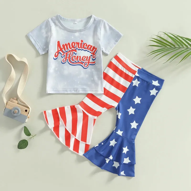 4th of July Flared Pants Toddler Independence Day Bell Bottom Outfit for Baby Girl