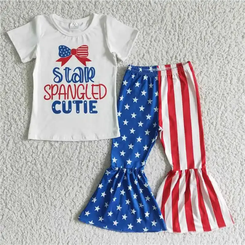 4th of July Flared Pants Toddler Independence Day Bell Bottom Outfit for Baby Girl