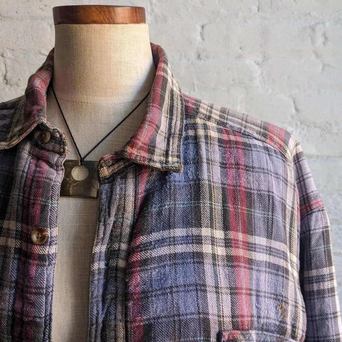 90s Vintage Grunge Plaid Flannel Utility Blanket Thermal Oversize Coat Jacket