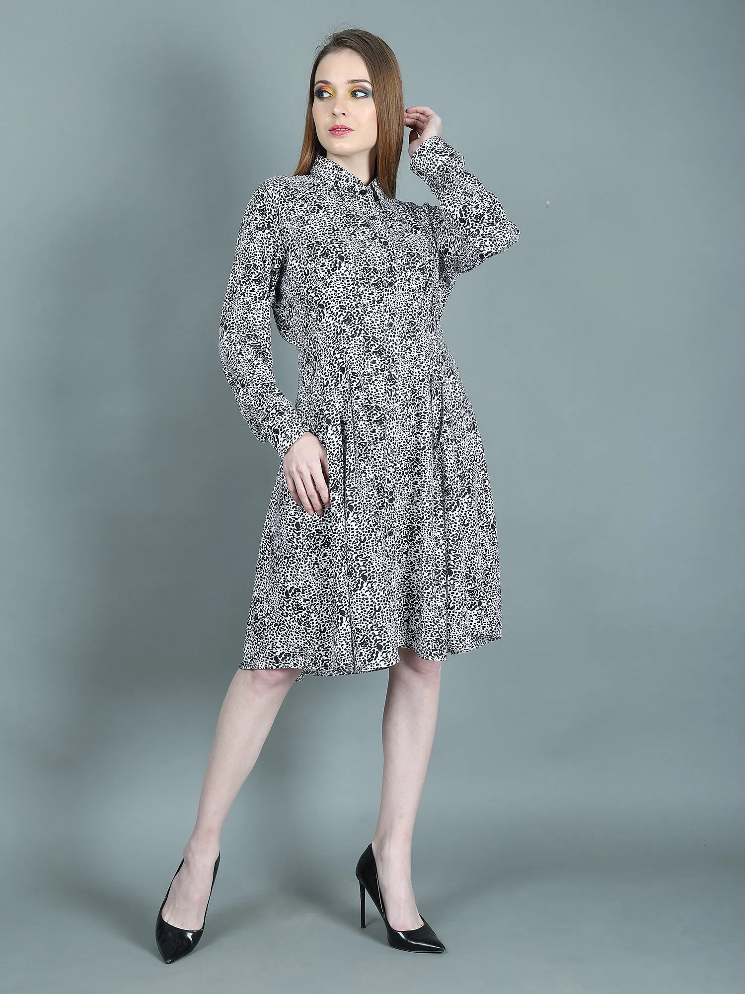 A Line Flare Print Shirt Dress for Women