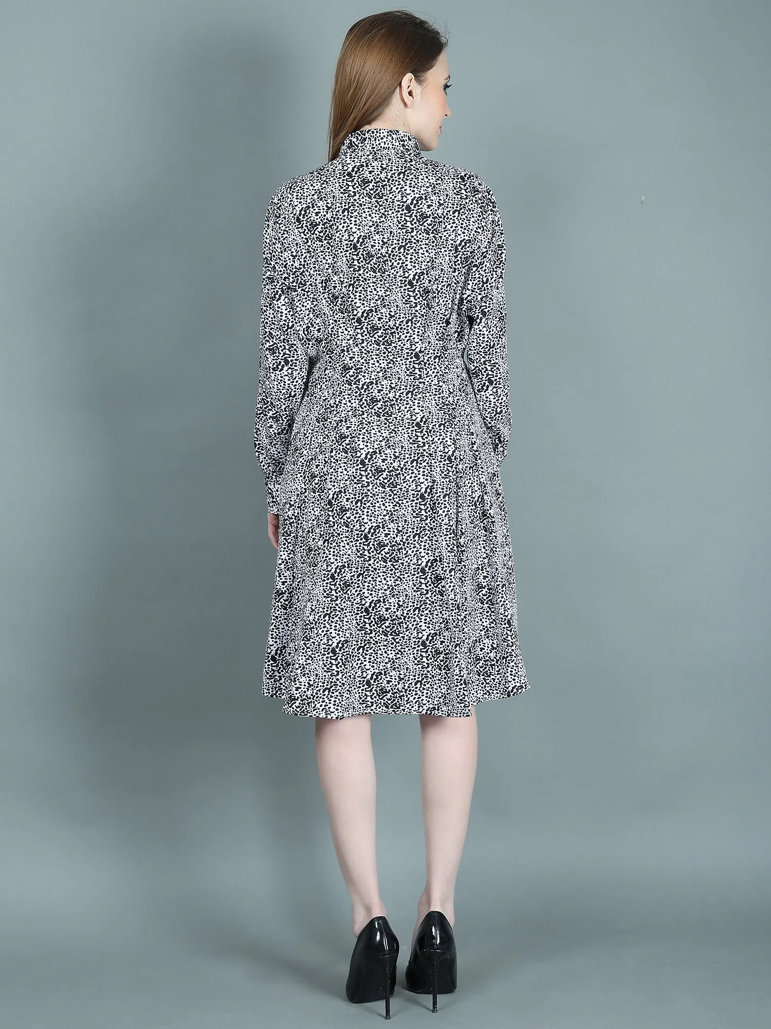 A Line Flare Print Shirt Dress for Women