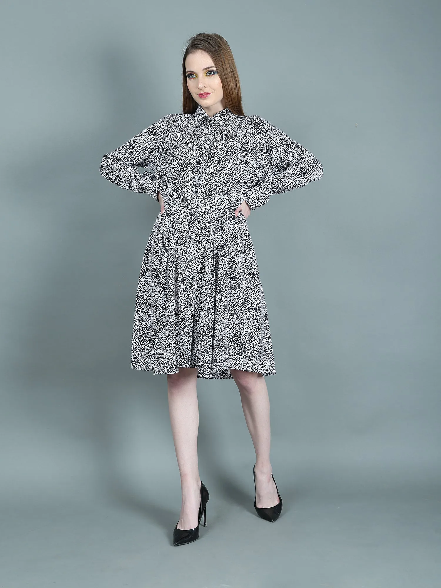 A Line Flare Print Shirt Dress for Women