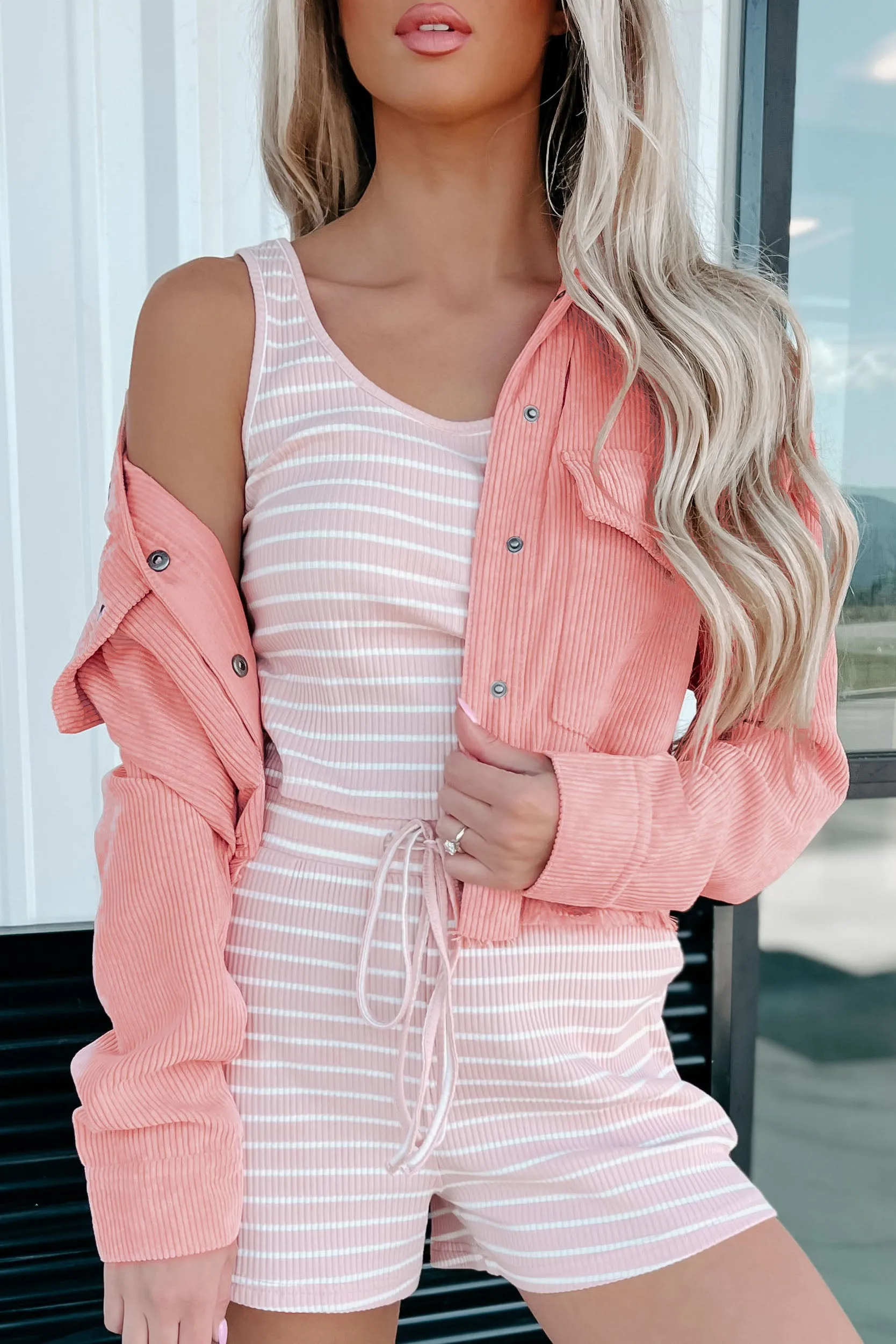 Addicted To Casual Distressed Corduroy Shacket (Pink)