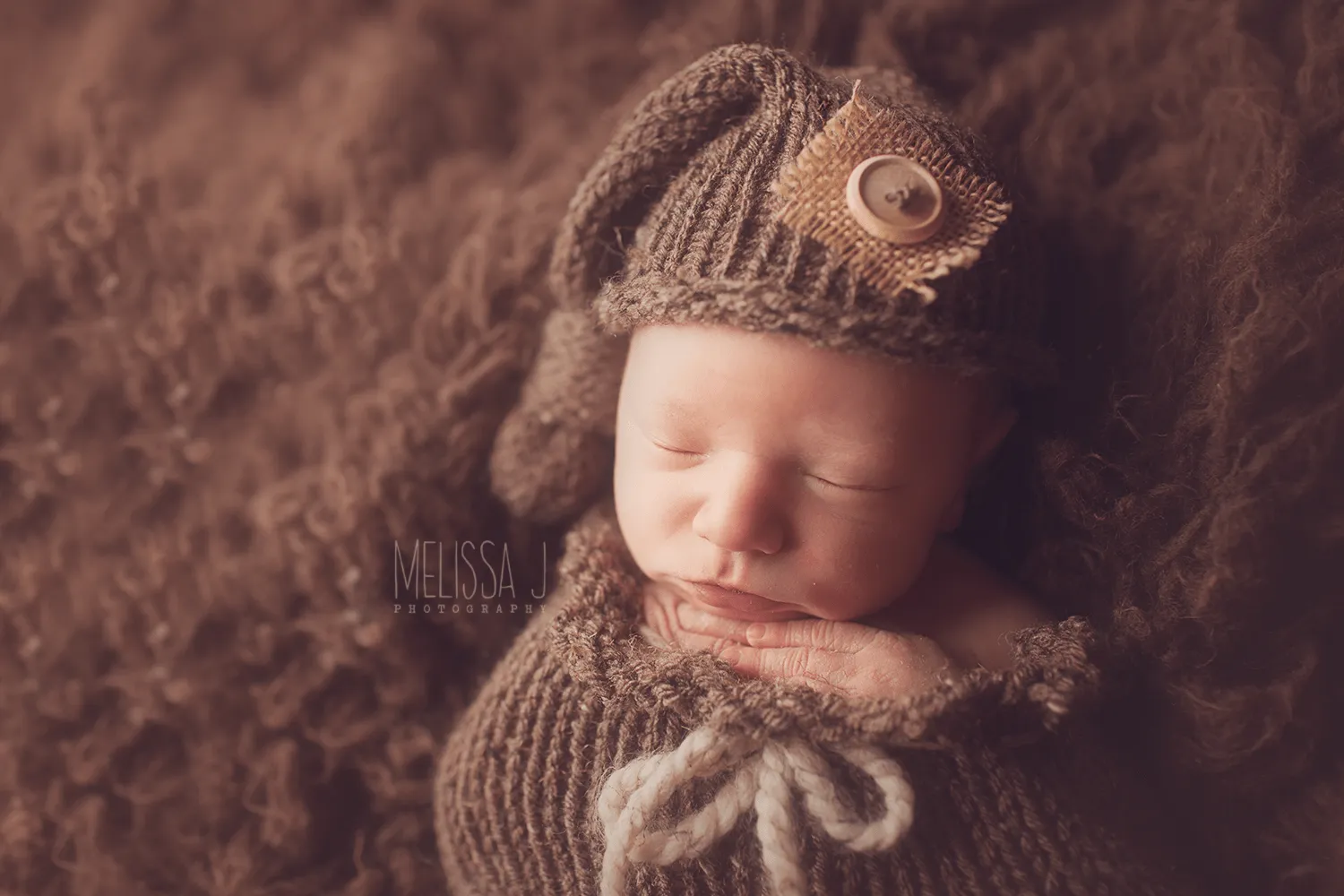 Barley Brown Knit Newborn Pixie Slouch Hat