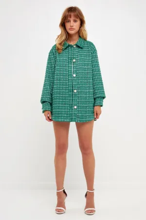 Bella Oversized Green Tweed Button Down Shacket *limited edition*