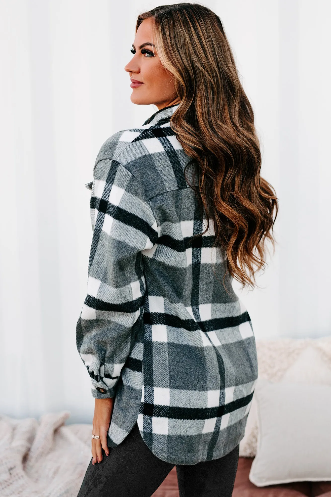 Big City Dreams Wool Plaid Shacket (Grey)