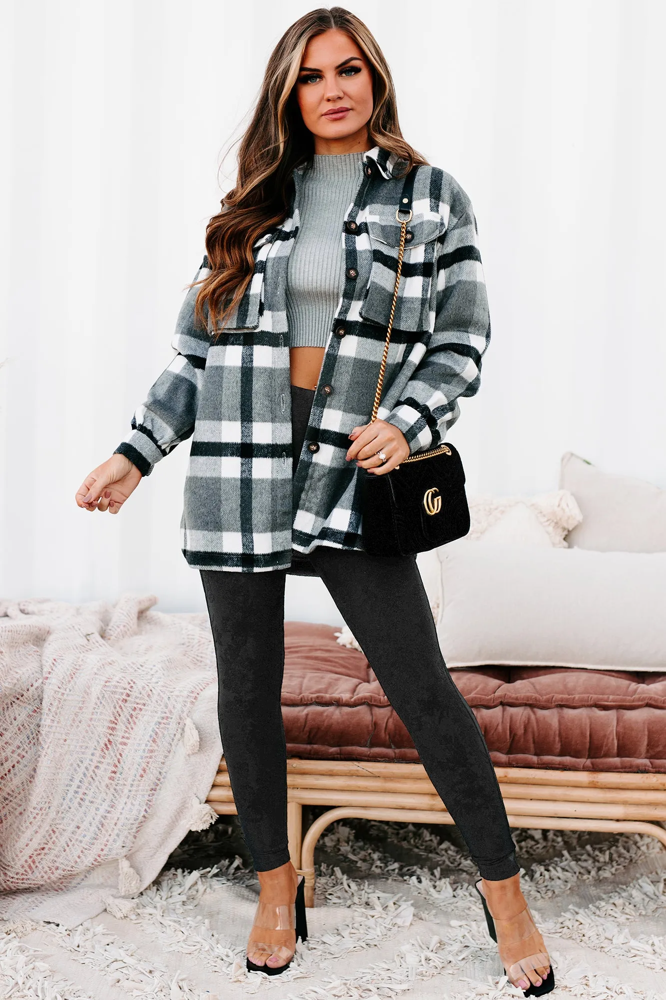 Big City Dreams Wool Plaid Shacket (Grey)