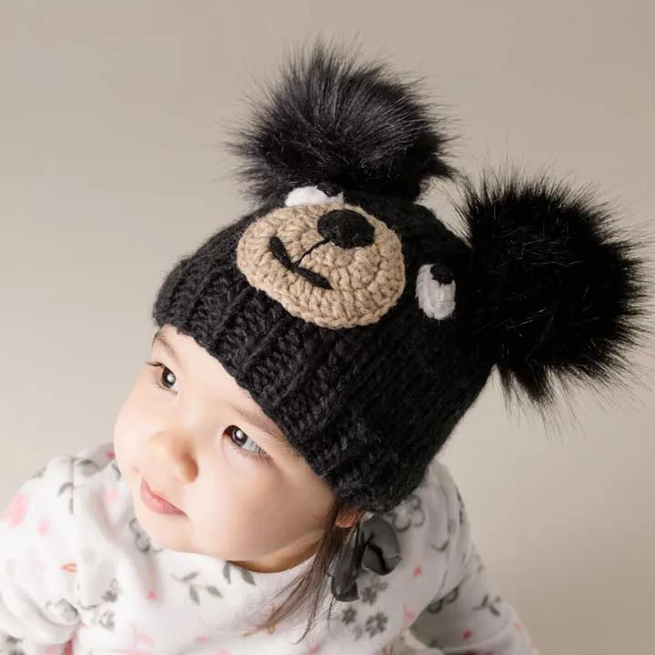 Black Bear Knit Beanie Hat for Babies, Toddlers & Kids