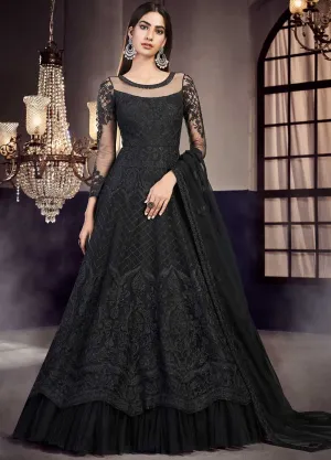 Black Designer Embroidered Anarkali Style Gown