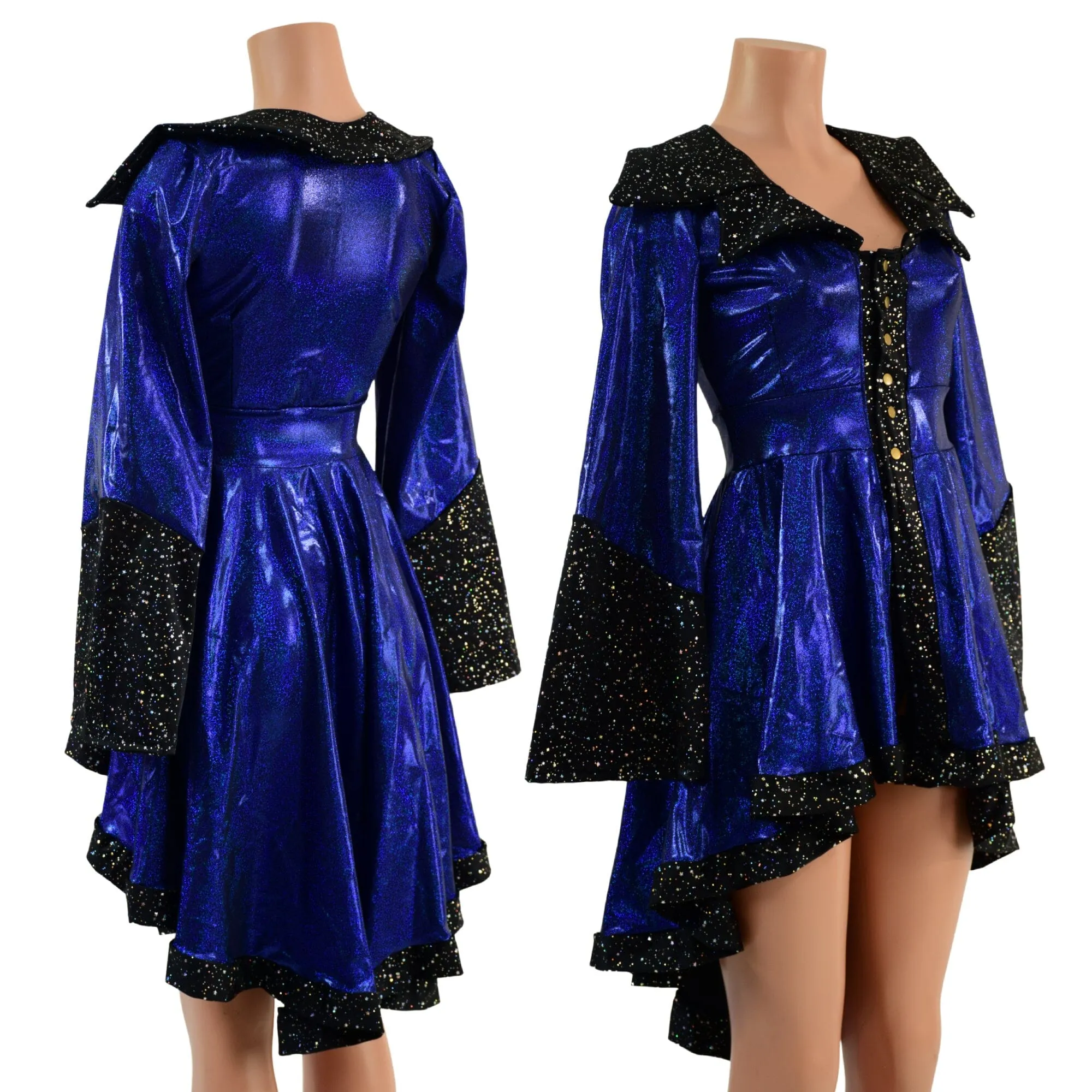 Blue Sparkly Jewel Pirate Coat with Star Noir Trim