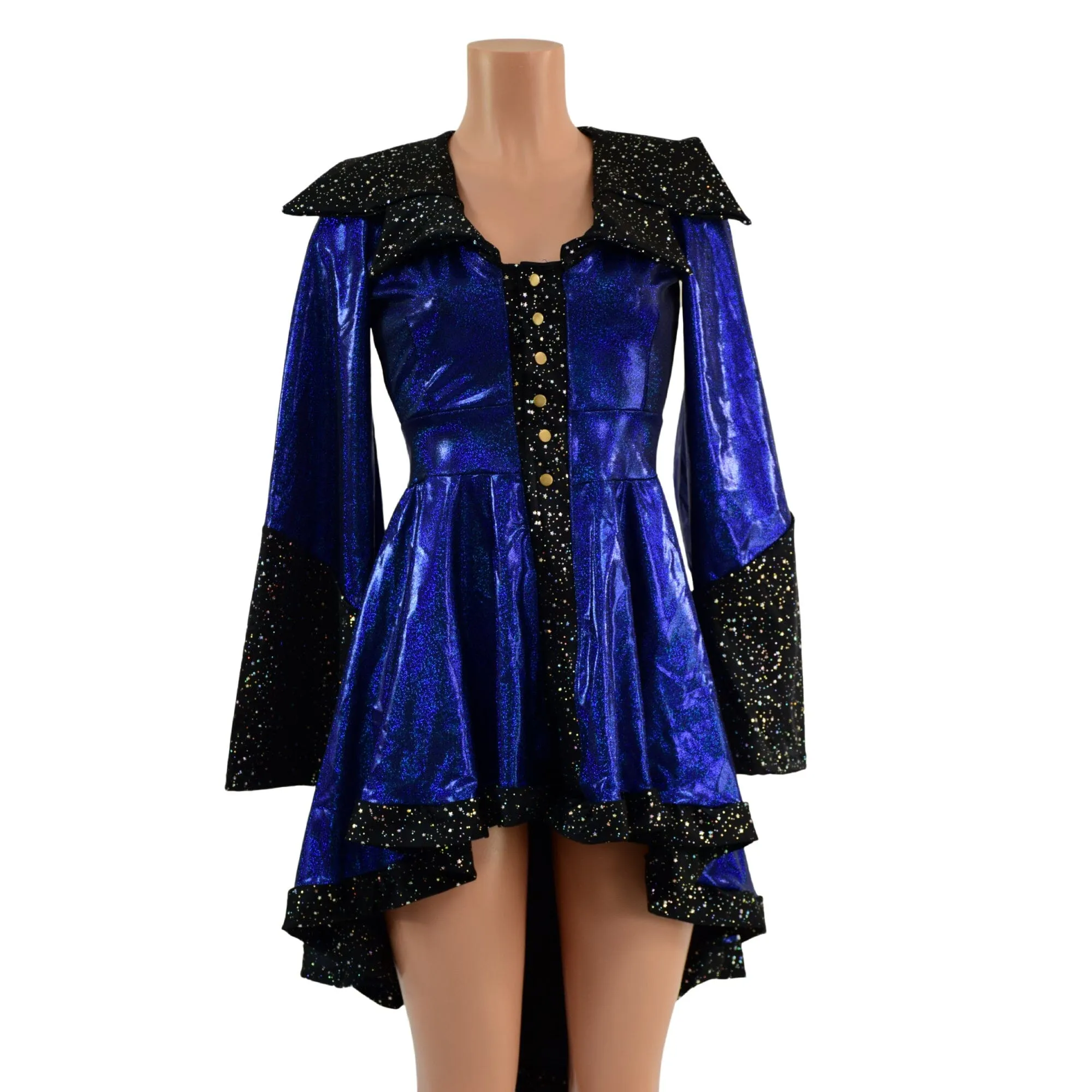 Blue Sparkly Jewel Pirate Coat with Star Noir Trim