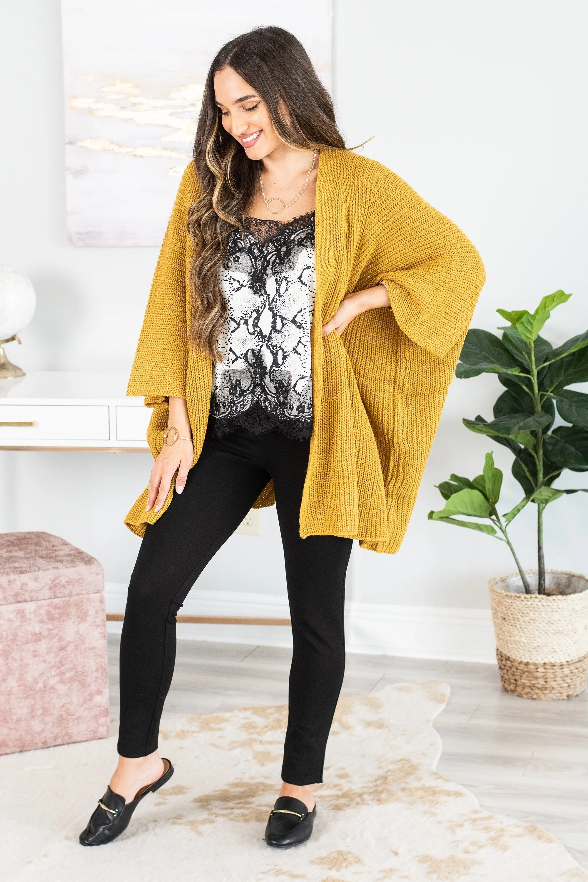 Can't You Stay Mustard Yellow Knit Cardigan