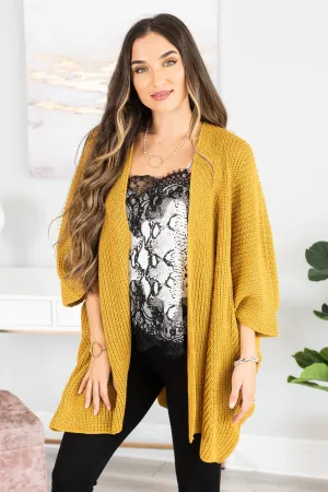 Can't You Stay Mustard Yellow Knit Cardigan