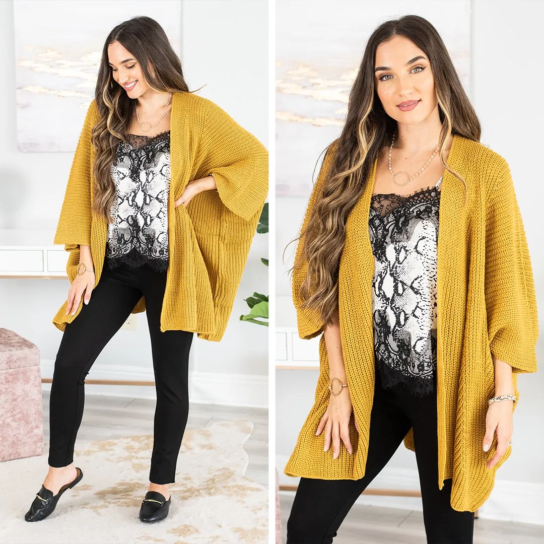 Can't You Stay Mustard Yellow Knit Cardigan