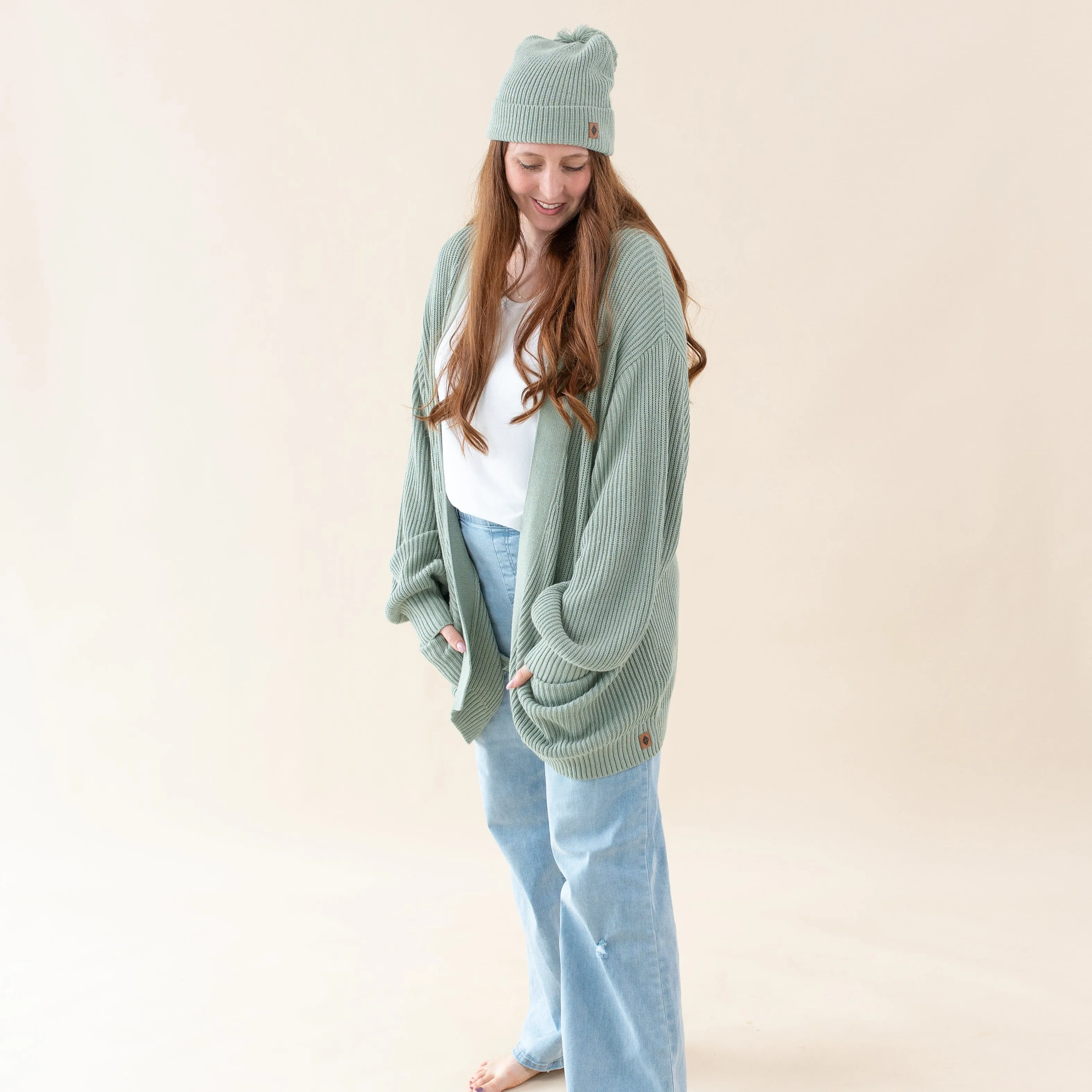 Chunky Knit Women's Oversized Cardigan in Thyme