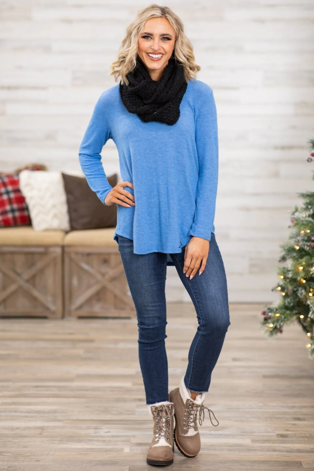 Cornflower Top and Black Infinity Scarf Bundle