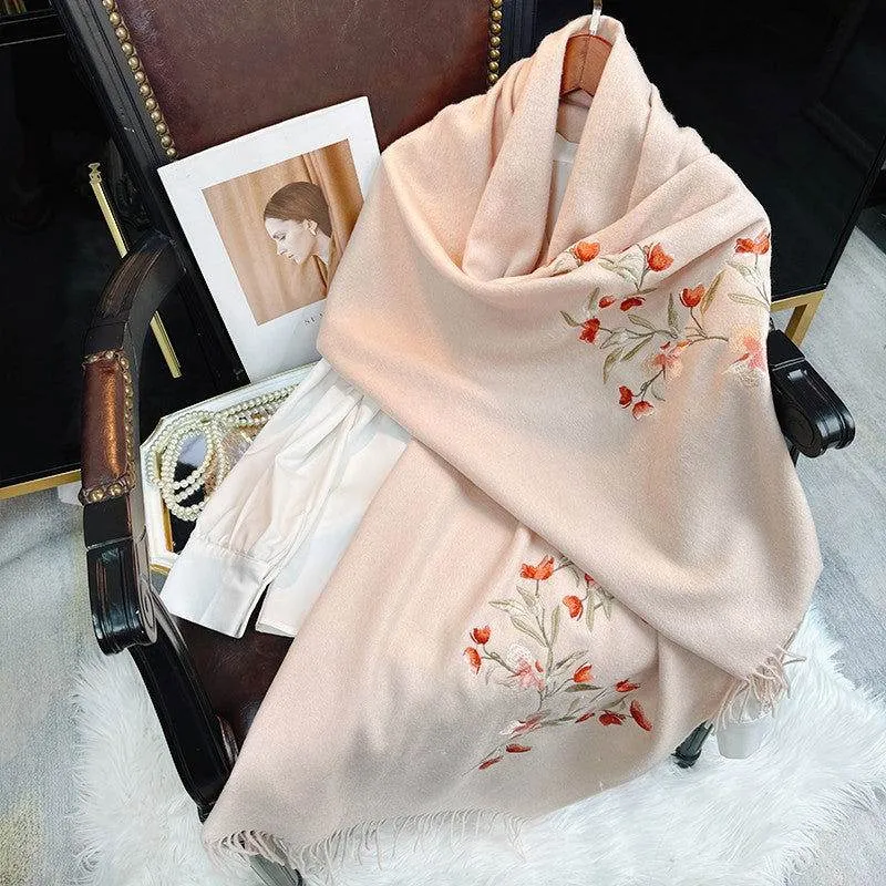 Embroidery 100% Pure Cashmere Scarf Elegant Winter Accessory 200x60 cm