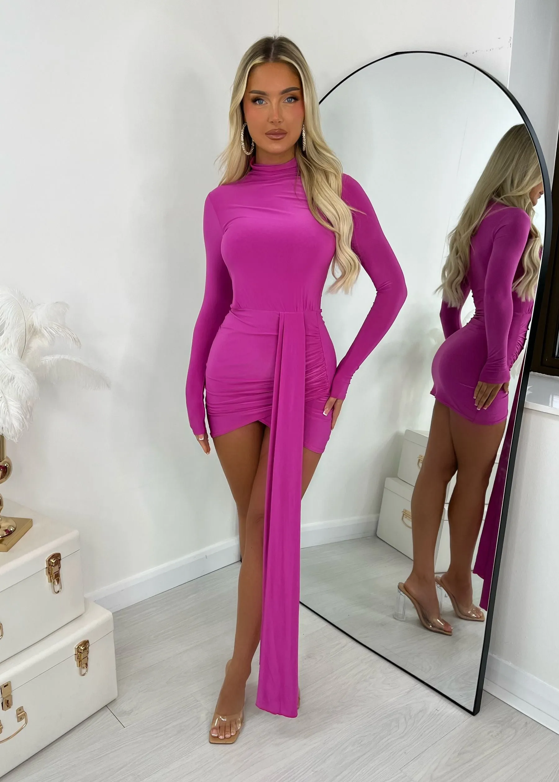 Fashion Icon Drape Mini Dress - Fuchsia