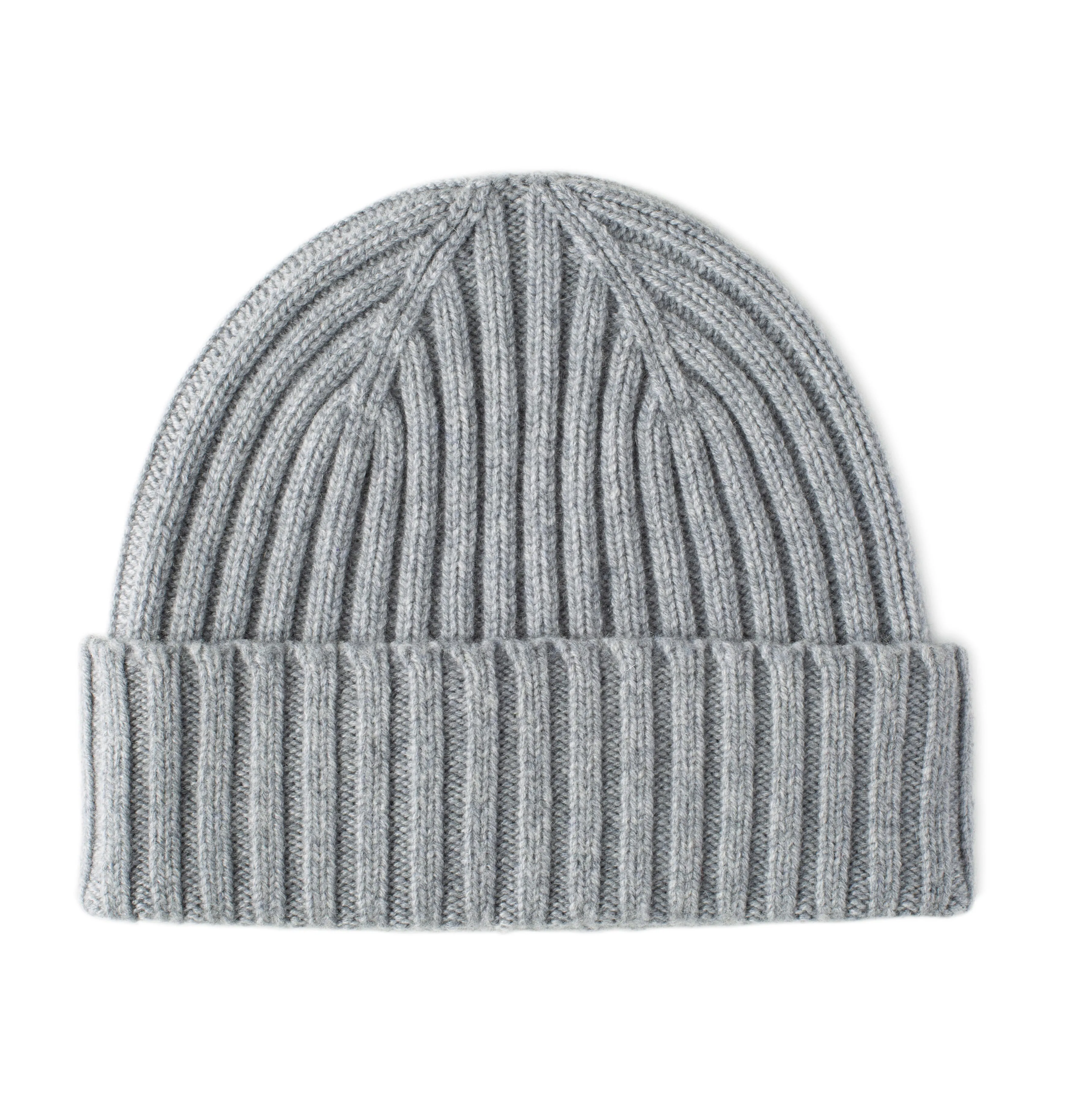 Felt Grey Cashmere Chunky Rib Beanie Hat