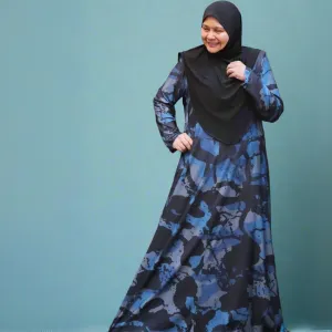 Flair Dress Crepe Blue abstract - Munawwarah Pocket