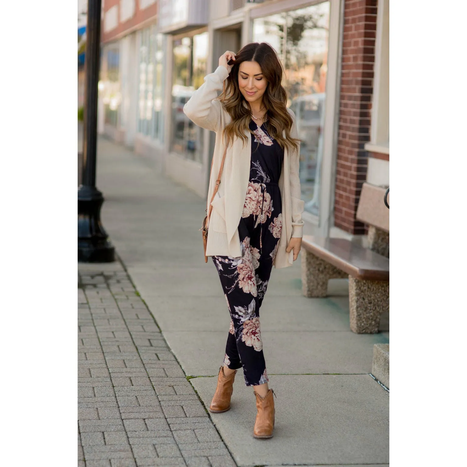 Floral V Neck Jumpsuit