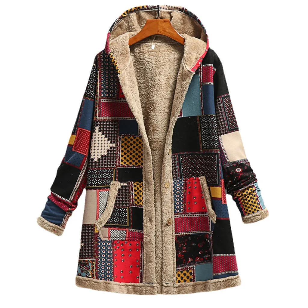 Flytonn-Fall Outfits Women Outwear Streetwear -hoco dresses homecoming dresses  women dress to impress -women's outerwear women's coat Women's Cotton linen Print Hooded Warm Plush Jacket