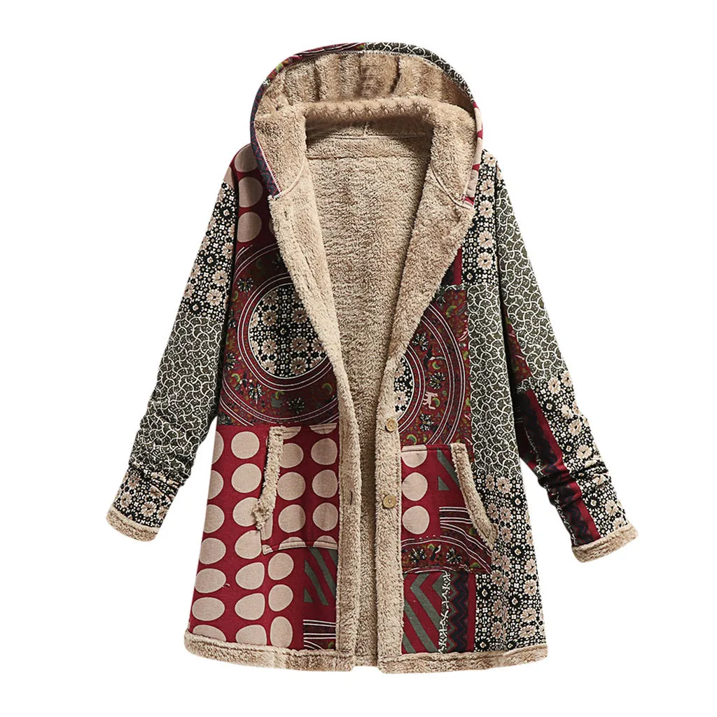 Flytonn-Fall Outfits Women Outwear Streetwear -hoco dresses homecoming dresses  women dress to impress -women's outerwear women's coat Women's Cotton linen Print Hooded Warm Plush Jacket