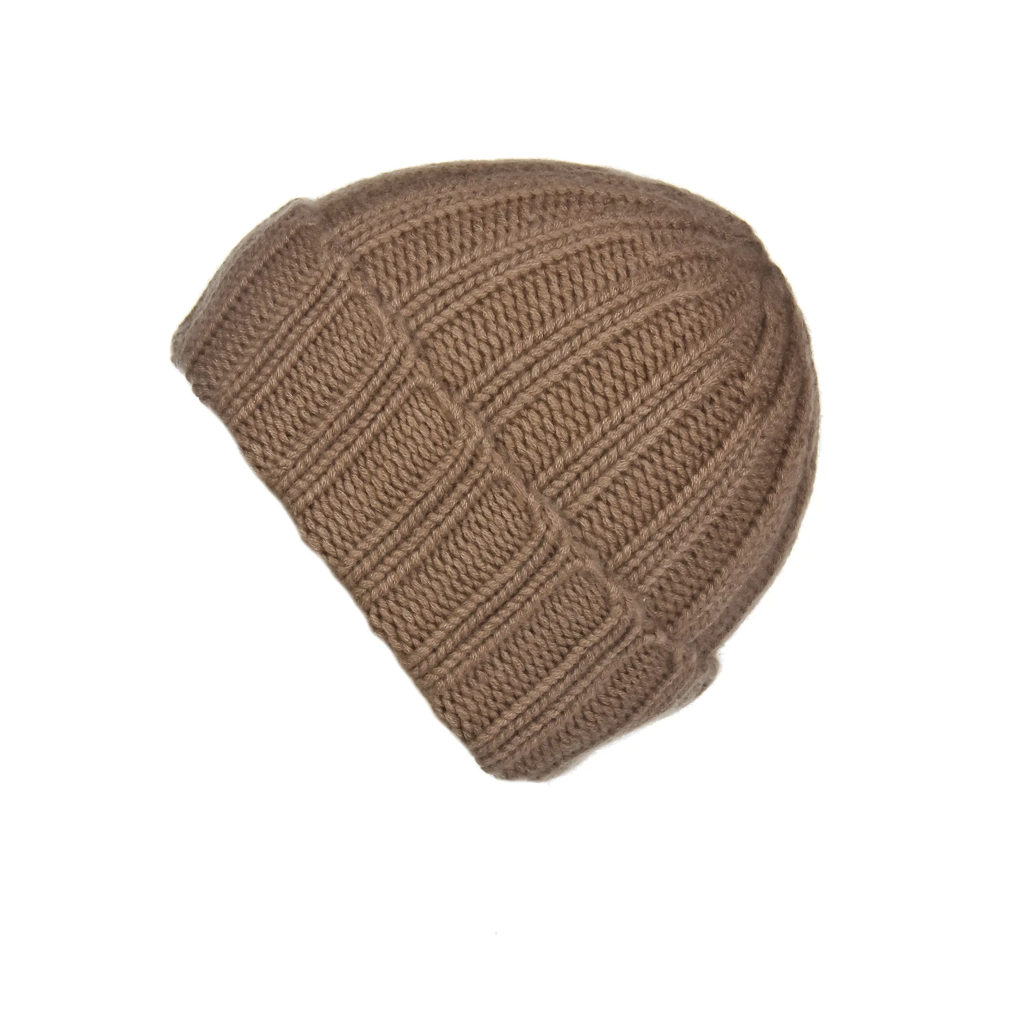 Fold-Over Ribbed Caramel Cashmere Hat