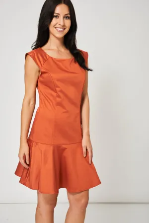 Frill Hem Terracotta Dress Available In Plus Sizes