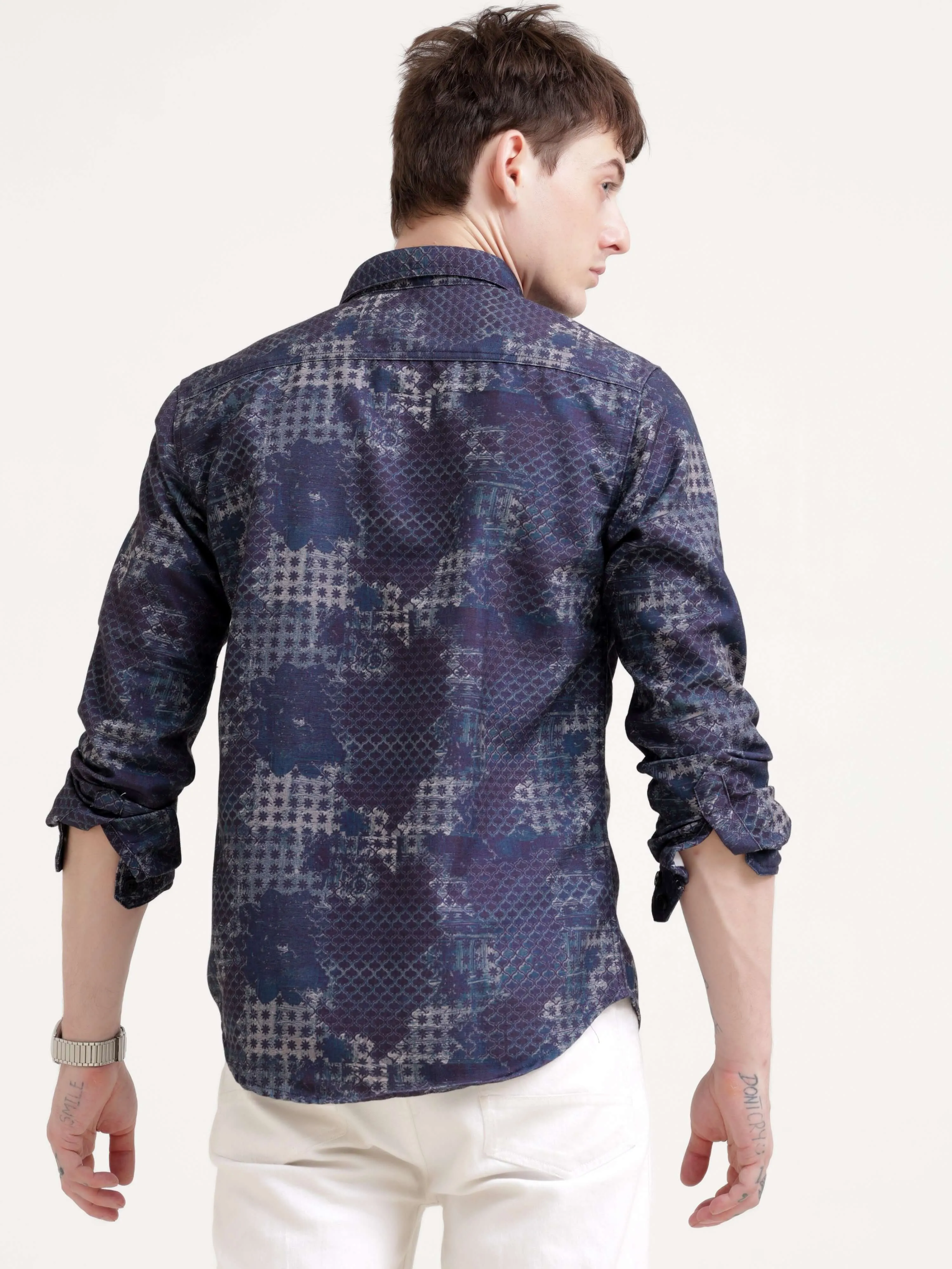 Geometric Print Indigo Overshirt