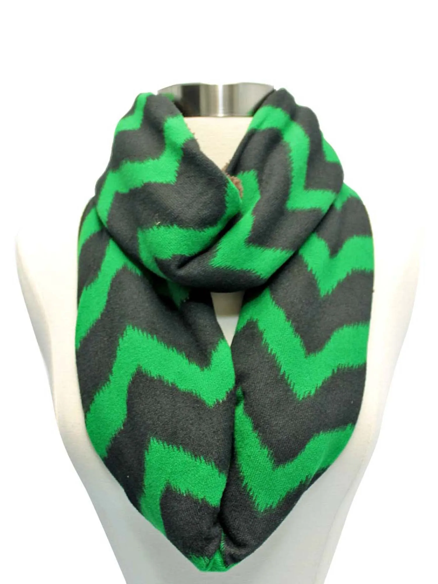 Green & Black Chevron Striped Fleece Infinity Scarf