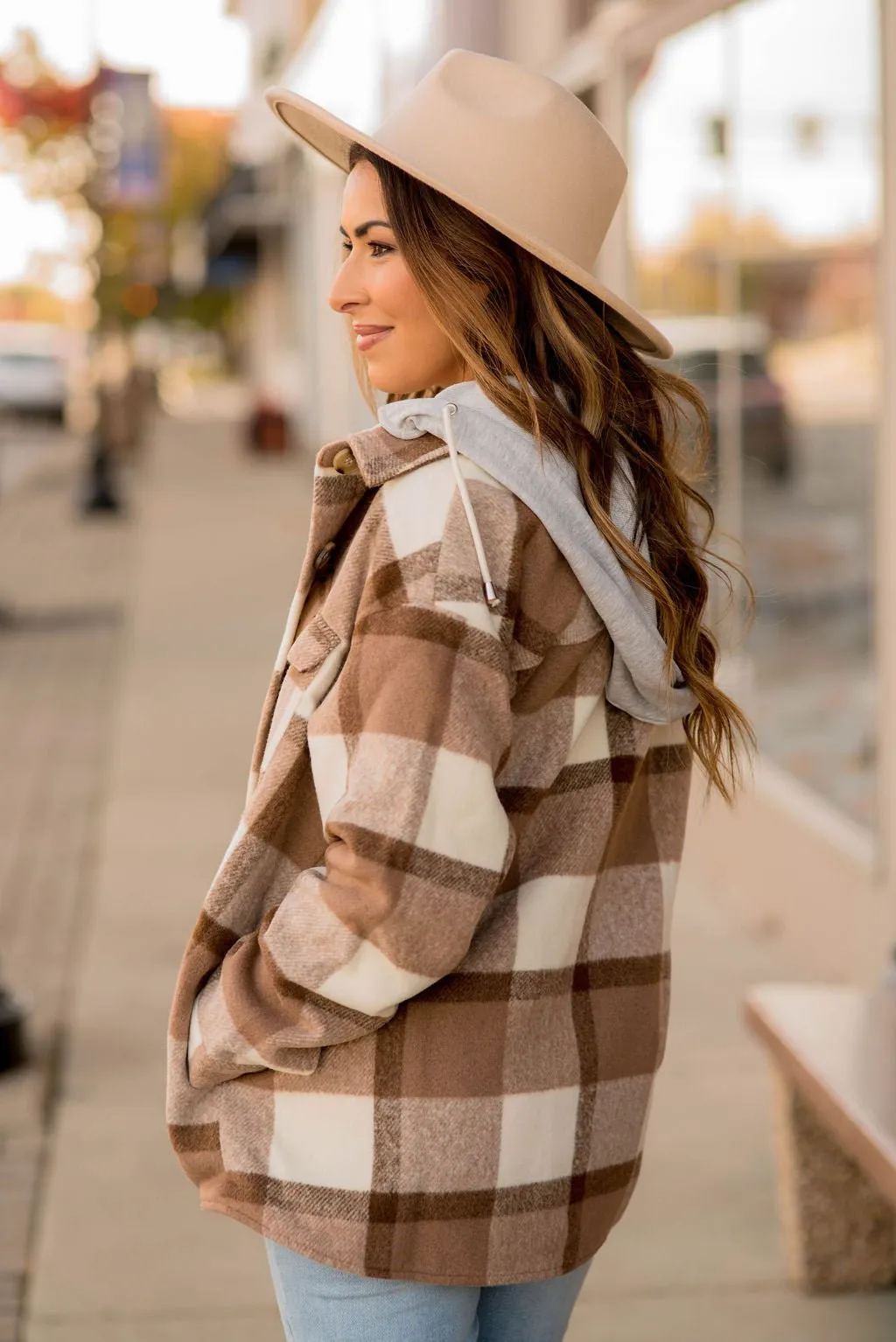 Head In The Clouds Hooded Plaid Shacket