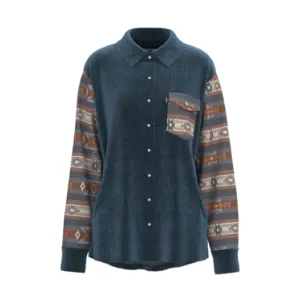 Hooey Ladies Aztec Pattern Blue Snap Corduroy Shacket HJ122BLAZ