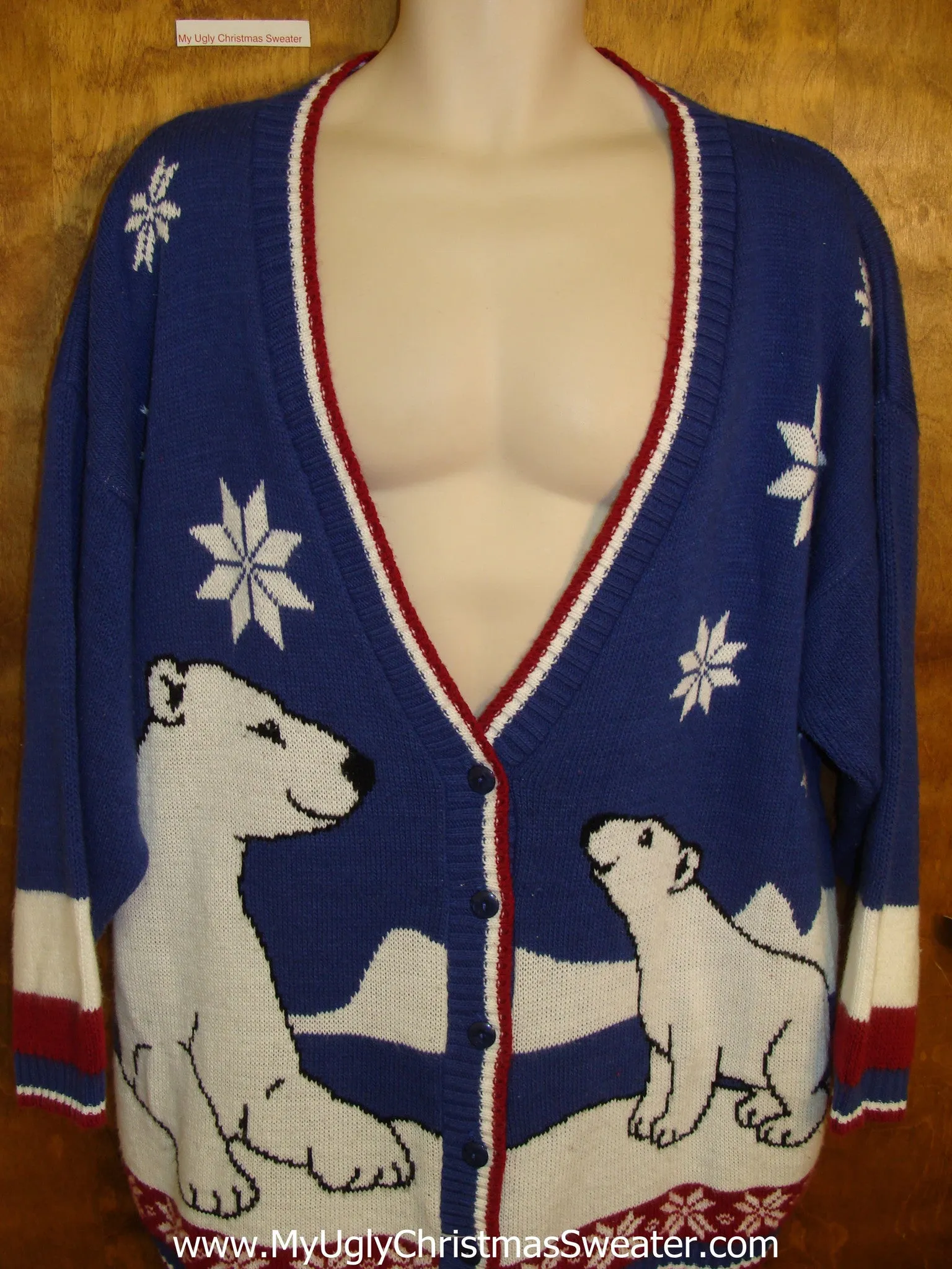 Huge Polar Bears 80s Ugly Christmas Jumper Cardigan