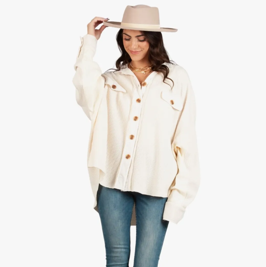 Ivory Waffle Knit Shacket