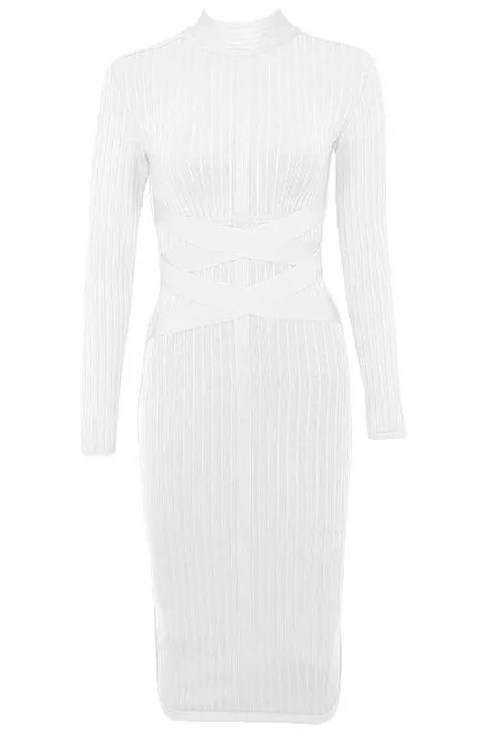 Jane Long Sleeve Bodycon Midi Dress - Pearl White