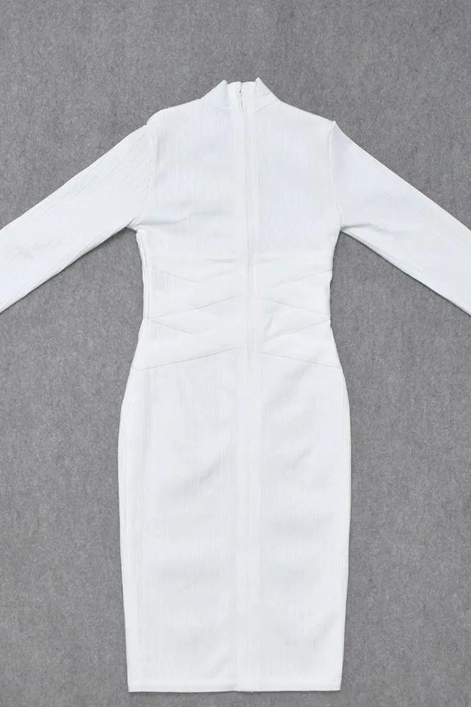 Jane Long Sleeve Bodycon Midi Dress - Pearl White