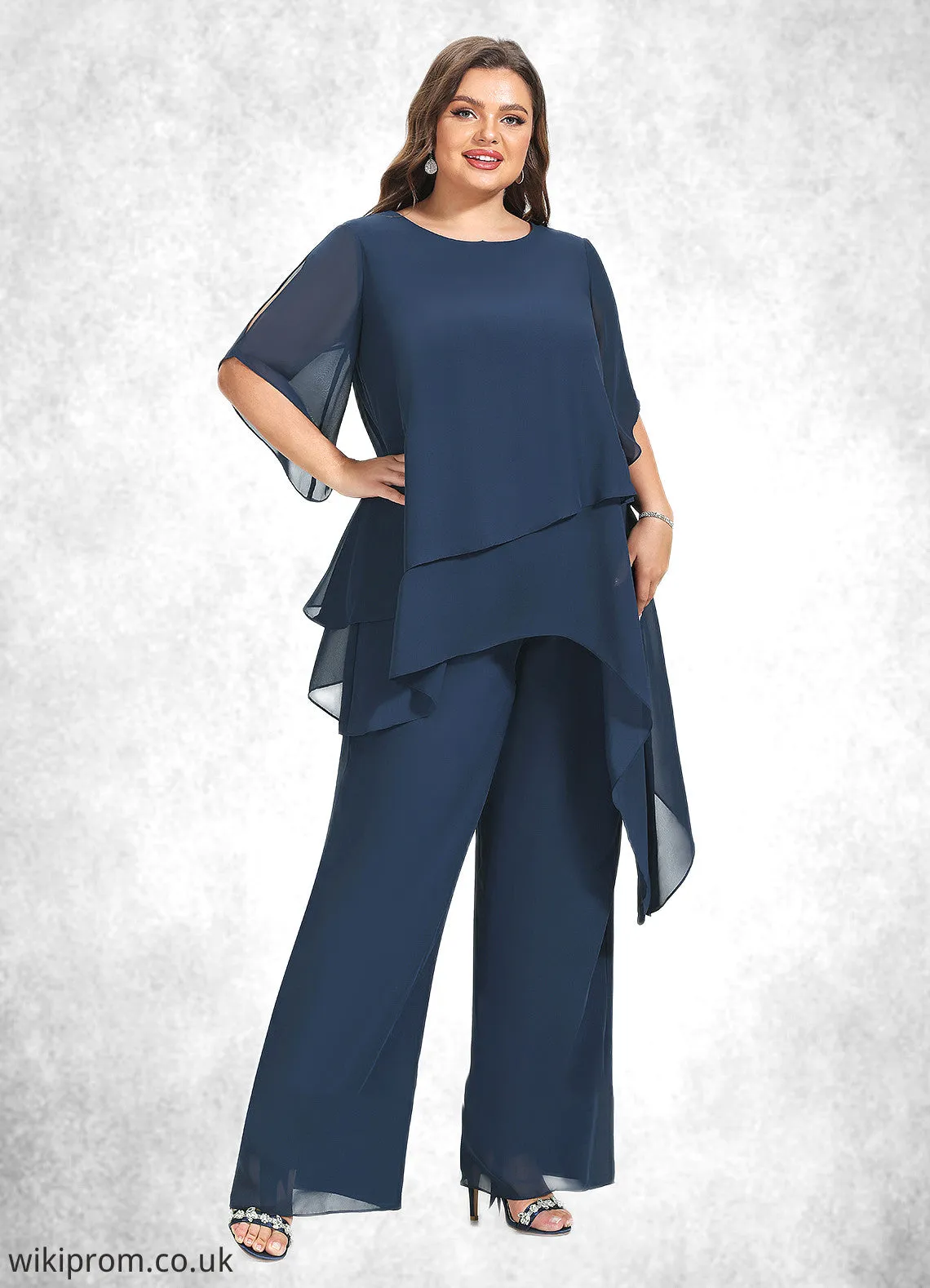 Kaliyah Jumpsuit/Pantsuit Scoop Neck Ankle-Length Chiffon Mother of the Bride Dress SWK126P0014607