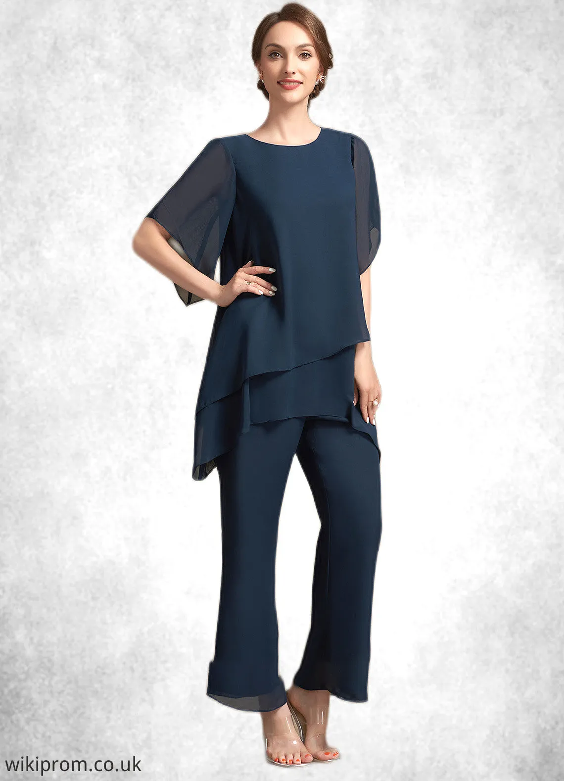 Kaliyah Jumpsuit/Pantsuit Scoop Neck Ankle-Length Chiffon Mother of the Bride Dress SWK126P0014607