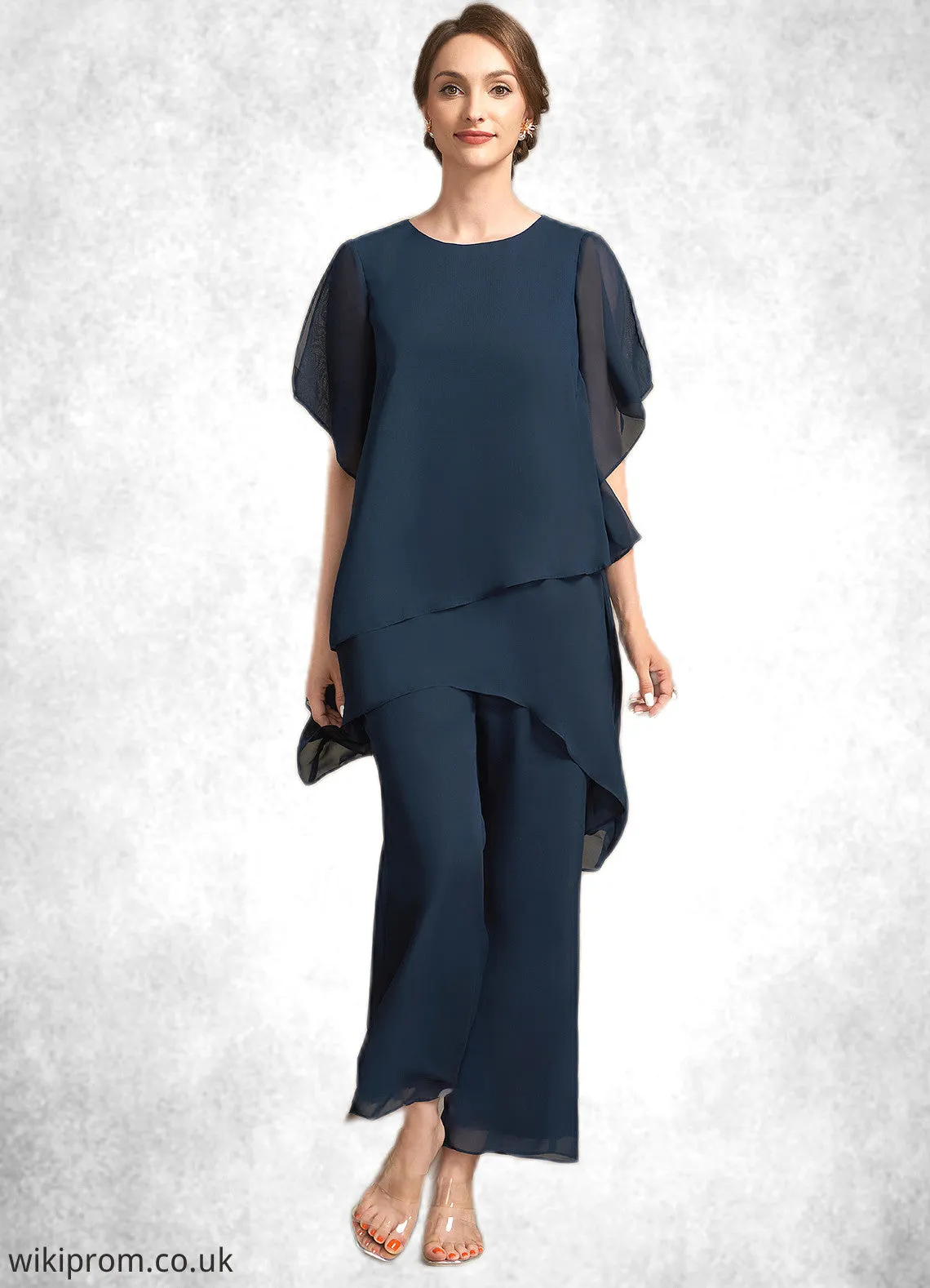 Kaliyah Jumpsuit/Pantsuit Scoop Neck Ankle-Length Chiffon Mother of the Bride Dress SWK126P0014607