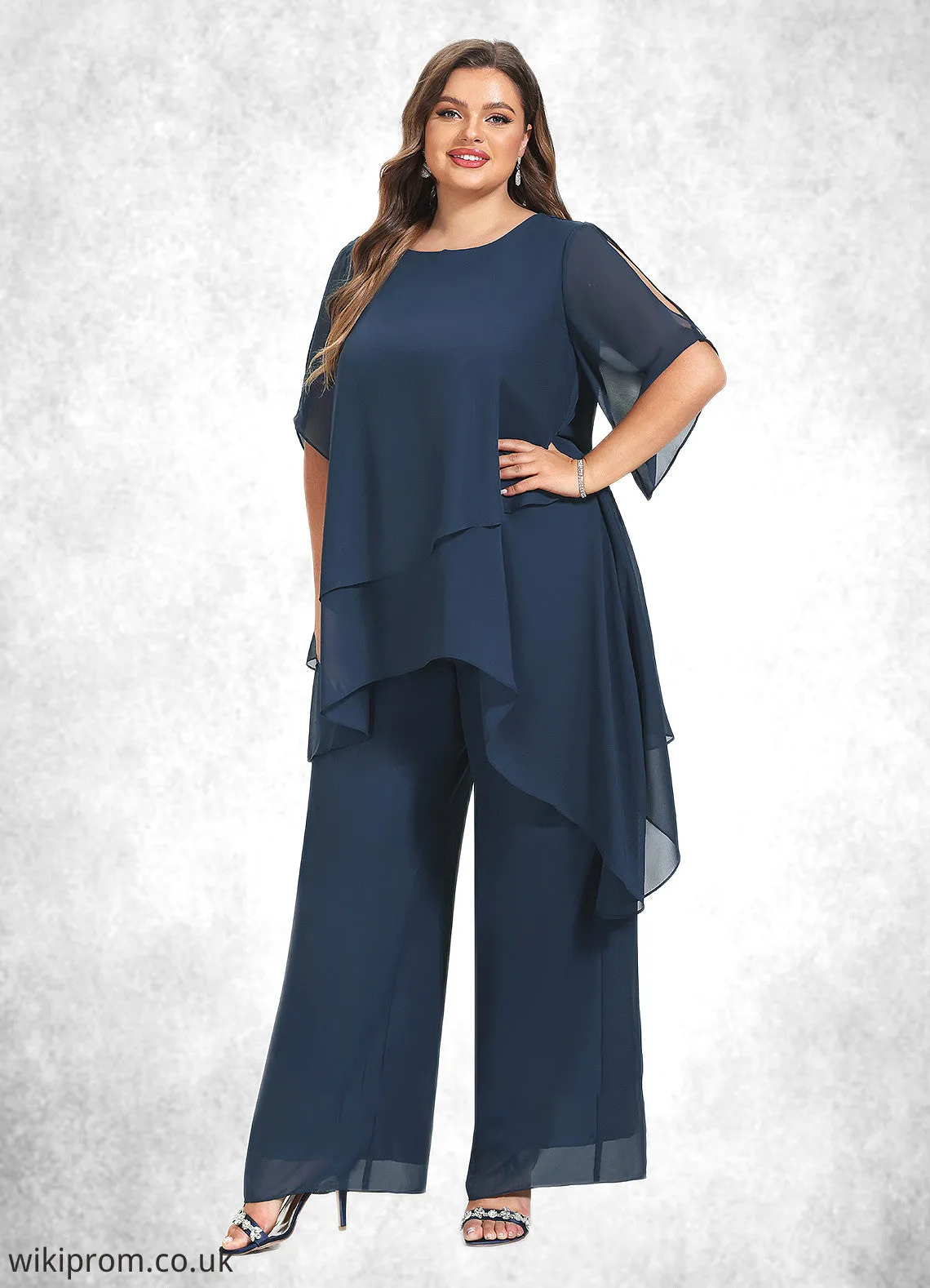 Kaliyah Jumpsuit/Pantsuit Scoop Neck Ankle-Length Chiffon Mother of the Bride Dress SWK126P0014607