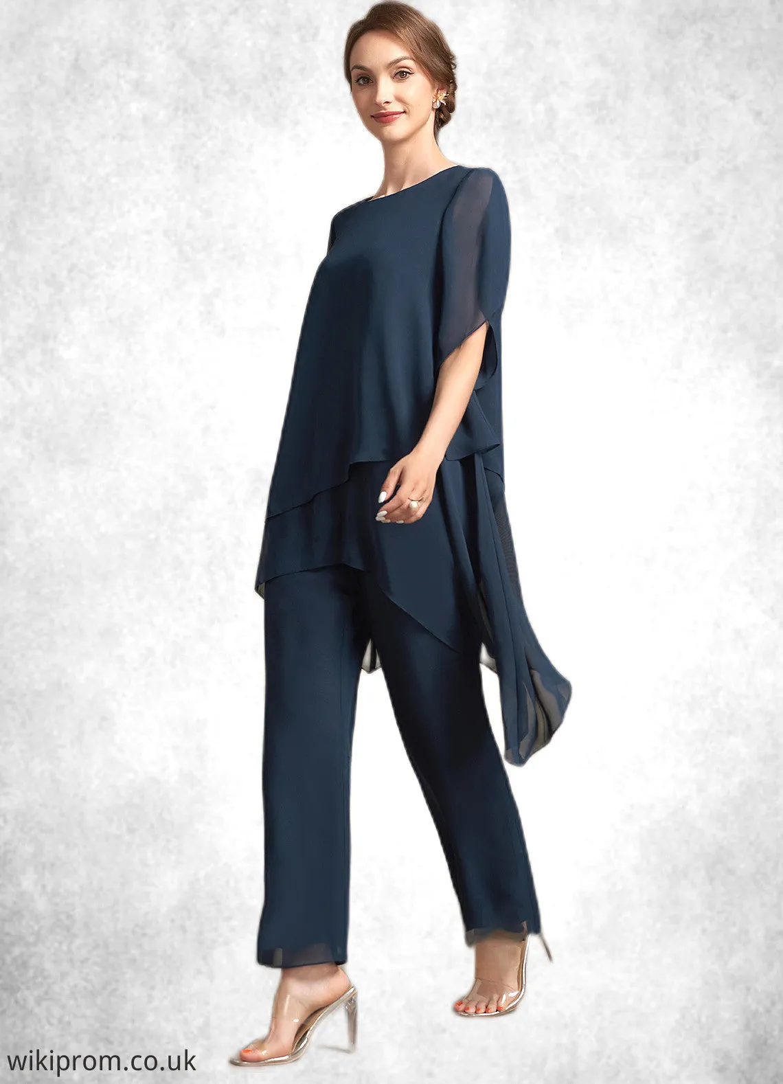 Kaliyah Jumpsuit/Pantsuit Scoop Neck Ankle-Length Chiffon Mother of the Bride Dress SWK126P0014607