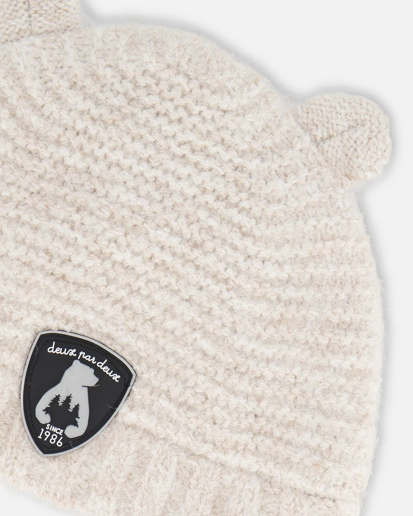 Knit Hat With Ears Off White by Deux par Deux