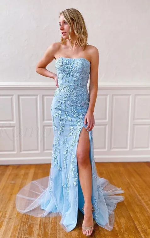 Lace Prom Dress with Slit, Evening Dress, Special Occasion Dress, Formal Dress, Graduation School Party Gown, PC0526