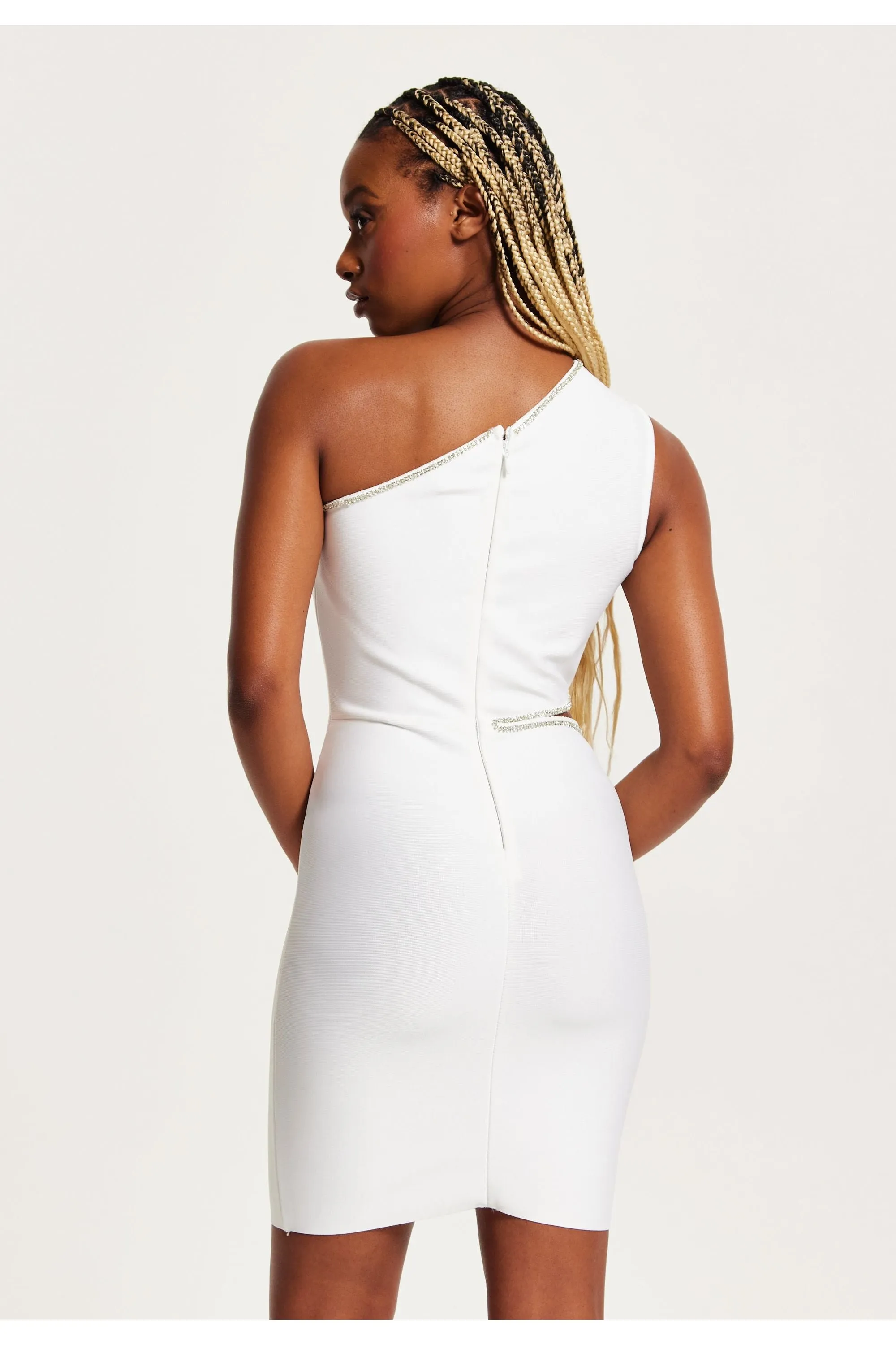 Liquorish Cut Out Diamond Detail One Shoulder Mini Dress In White